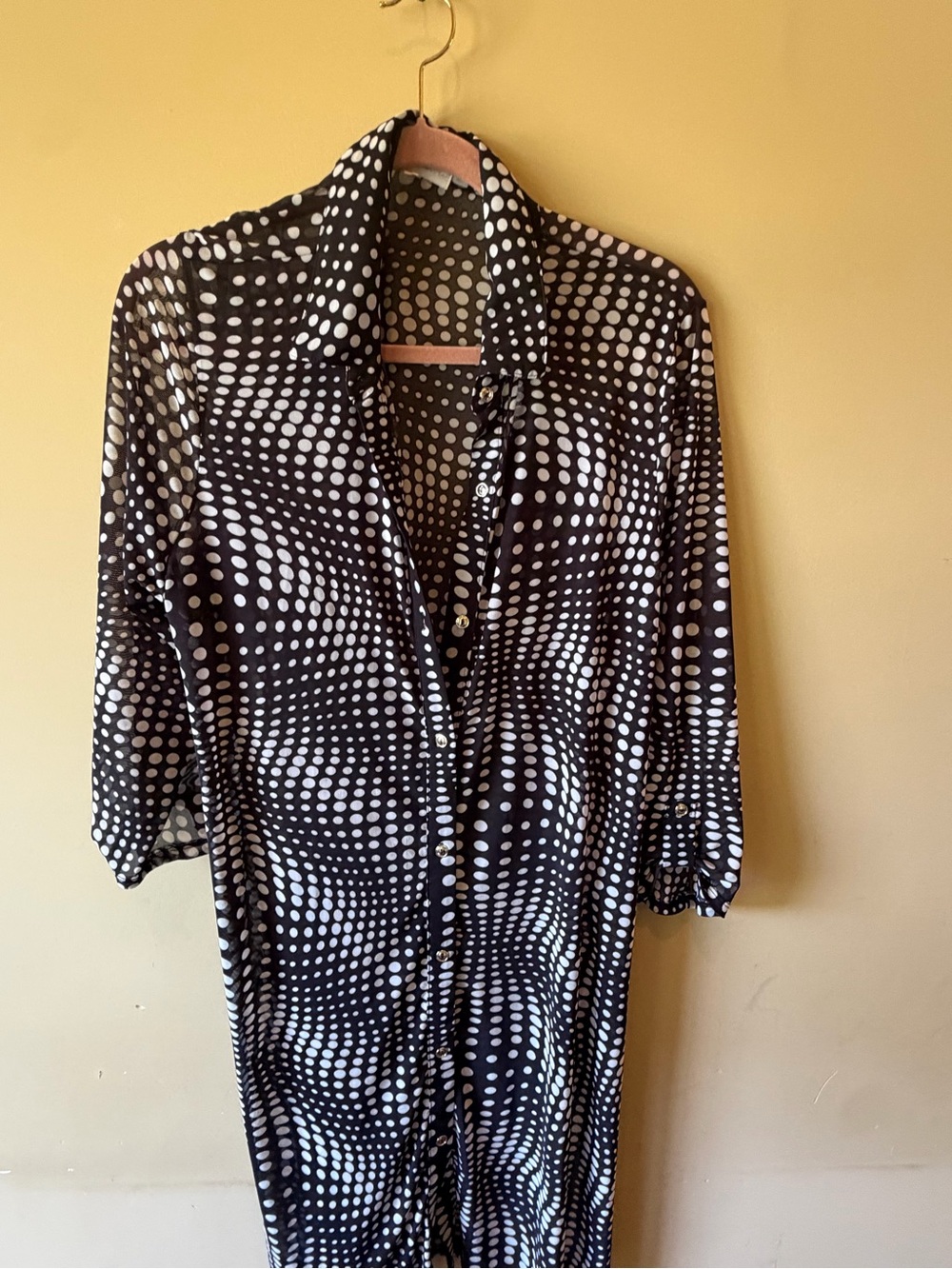 Black & White Polka Dot Swim Coverup Shirt Dress